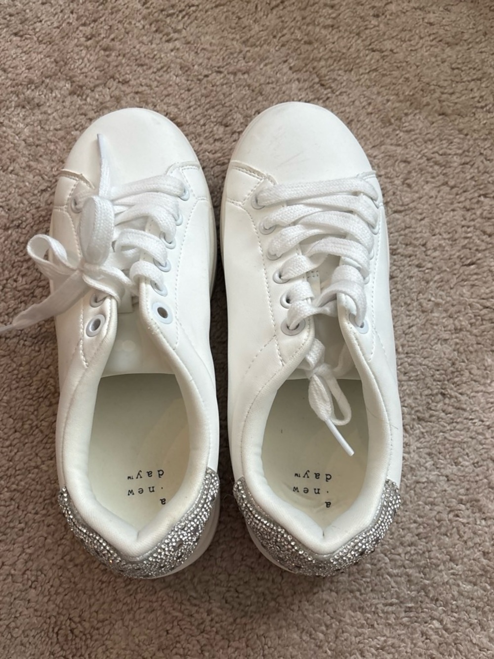 Target White Sneakers with Silver Rhinestone Heel